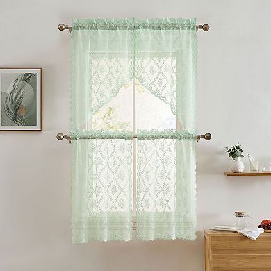 HLC.ME Isabella Floral Rod Pocket Lace Short Cafe Swags Small Windows - 28 x 36 in each, Set of 2