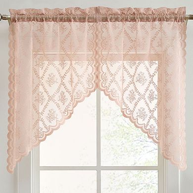 HLC.ME Isabella Floral Rod Pocket Lace Short Cafe Swags Small Windows - 28 x 36 in each, Set of 2