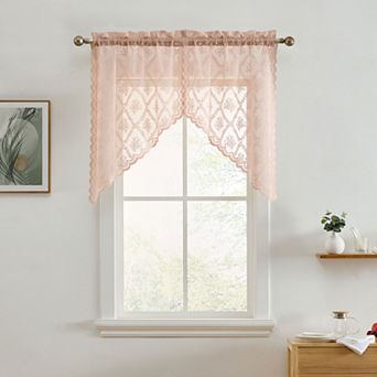 HLC.ME Isabella Floral Rod Pocket Lace Short Cafe Swags Small Windows - 28 x 36 in each, Set of 2