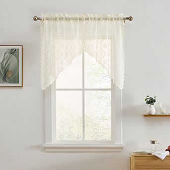 HLC.ME Isabella Floral Rod Pocket Lace Short Cafe Swags Small Windows - 28 x 36 in each, Set of 2