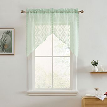 HLC.ME Isabella Floral Rod Pocket Lace Short Cafe Swags Small Windows - 28 x 36 in each, Set of 2