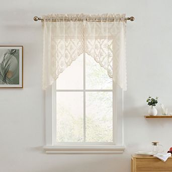 HLC.ME Isabella Floral Rod Pocket Lace Short Cafe Swags Small Windows - 28 x 36 in each, Set of 2