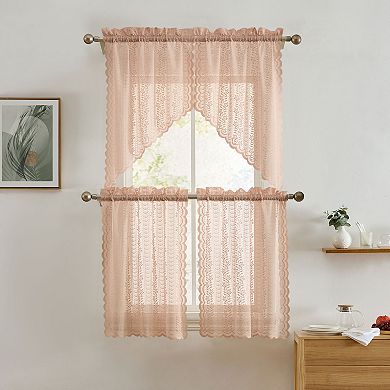 HLC.ME Sophia Floral Rod Pocket Lace Short Cafe Swags Small Windows - 28 x 36 in each, Set of 2