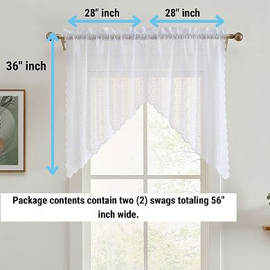 HLC.ME Sophia Floral Rod Pocket Lace Short Cafe Swags Small Windows - 28 x 36 in each, Set of 2