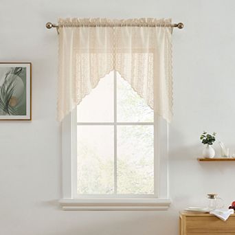 HLC.ME Sophia Floral Rod Pocket Lace Short Cafe Swags Small Windows - 28 x 36 in each, Set of 2