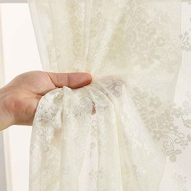 HLC.ME Jolene Floral Lace Sheer Transparent Rod Pocket Curtain Panels Bed & Living Room - Pair