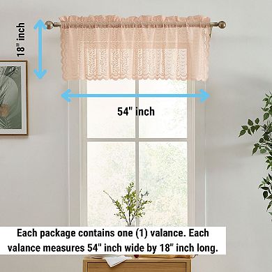 HLC.ME Sophia Floral Rod Pocket Lace Semi Sheer Short Valance for Small Windows, Kitchen & Bathroom
