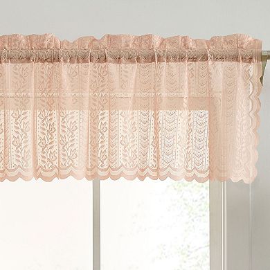 HLC.ME Sophia Floral Rod Pocket Lace Semi Sheer Short Valance for Small Windows, Kitchen & Bathroom