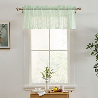 HLC.ME Sophia Floral Rod Pocket Lace Semi Sheer Short Valance for Small Windows, Kitchen & Bathroom