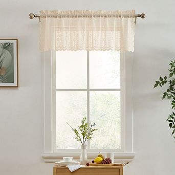HLC.ME Sophia Floral Rod Pocket Lace Semi Sheer Short Valance for Small Windows, Kitchen & Bathroom