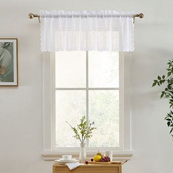 HLC.ME Sophia Floral Rod Pocket Lace Semi Sheer Short Valance for Small Windows, Kitchen & Bathroom
