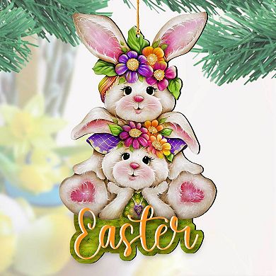 Handcrafted Easter Tree Ornament Wood Easter Bunny Decor - Spring Accent by J. Mills-Price