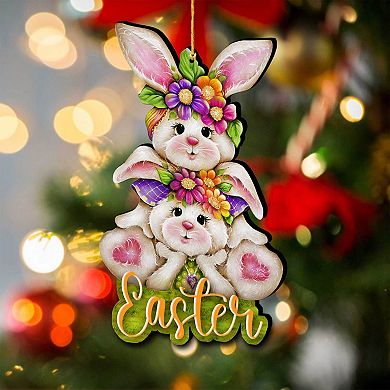 Handcrafted Easter Tree Ornament Wood Easter Bunny Decor - Spring Accent by J. Mills-Price
