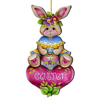 Easter Bunny Wooden Ornament Handcrafted Rustic Easter Decor - Bunny Art by Jamie Mills-Price