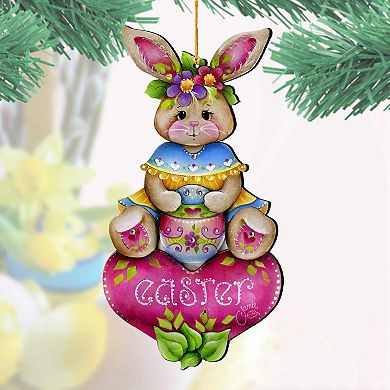 Easter Bunny Wooden Ornament Handcrafted Rustic Easter Decor - Bunny Art by Jamie Mills-Price