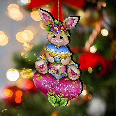 Easter Bunny Wooden Ornament Handcrafted Rustic Easter Decor - Bunny Art by Jamie Mills-Price