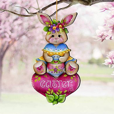 Easter Bunny Wooden Ornament Handcrafted Rustic Easter Decor - Bunny Art by Jamie Mills-Price