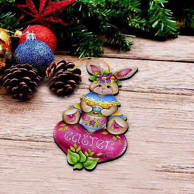 Set of 2 Easter Bunny Wooden OrnamentHandcrafted Rustic Decor - Bunny Art by J.Mills-Price