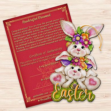 Set of 2 Handcrafted Easter Tree Ornament Wooden Bunny Decor - Spring Accent by J. Mills-Price