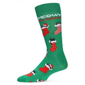 Men's Meowy Christmas Holiday Crew Socks