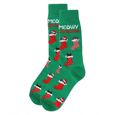 Men's Meowy Christmas Holiday Crew Socks