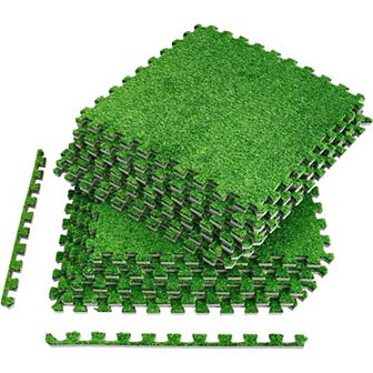 Sorbus Interlocking Floor Mat Grass 12 pc and Borders