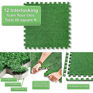 Sorbus Interlocking Floor Mat Grass 12 Pieces and Borders