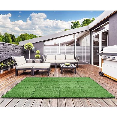 Sorbus Interlocking Floor Mat Grass 12 Pieces and Borders