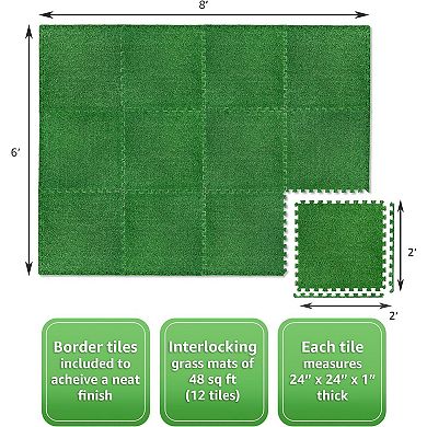 Sorbus Interlocking Floor Mat Grass 12 Pieces and Borders