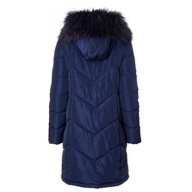 Sportoli Women Quilted Long Winter Coat Faux Fur Trim Plush Lined Hood Puffer Jackets