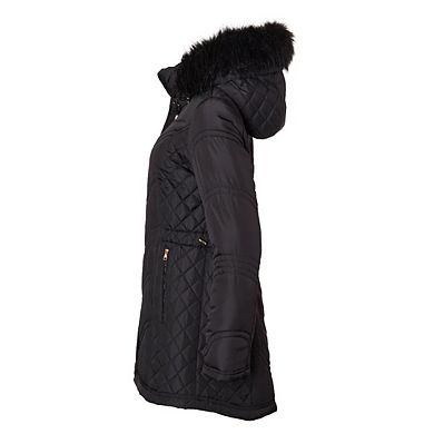 Sportoli Jackets for Women Quilted Down Alternative Longer Winter Coat with Faux Fur Trim Hood