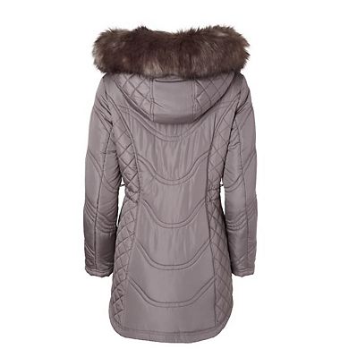 Sportoli Jackets for Women Quilted Down Alternative Longer Winter Coat with Faux Fur Trim Hood