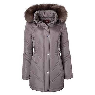 Sportoli Jackets for Women Quilted Down Alternative Longer Winter Coat with Faux Fur Trim Hood