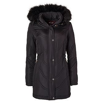 Jackets for Women Quilted Down Alternative Longer Winter Coat with Faux Fur Trim Hood