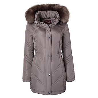 Jackets for Women Quilted Down Alternative Longer Winter Coat with Faux Fur Trim Hood