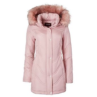 Jackets for Women Quilted Down Alternative Longer Winter Coat with Faux Fur Trim Hood