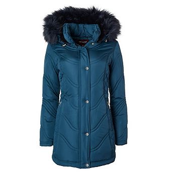 Jackets for Women Quilted Down Alternative Longer Winter Coat with Faux Fur Trim Hood