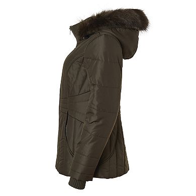 Sportoli Womens Winter Coat Faux Fur Trim Hooded Down Alternative Puffer Jacket