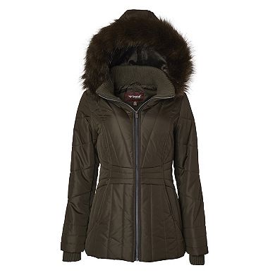 Sportoli Womens Winter Coat Faux Fur Trim Hooded Down Alternative Puffer Jacket