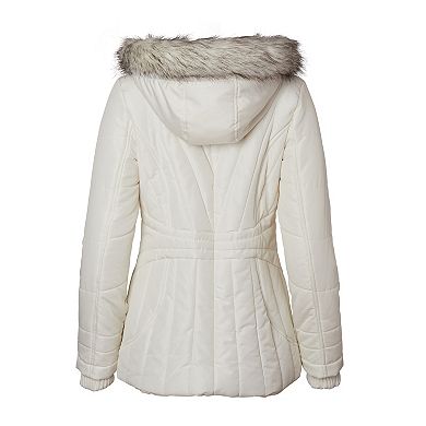 Sportoli Womens Winter Coat Faux Fur Trim Hooded Down Alternative Puffer Jacket