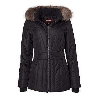 Womens Winter Coat Faux Fur Trim Hooded Down Alternative Puffer Jacket