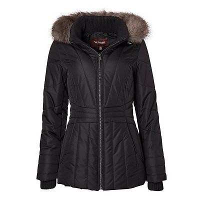 Womens Winter Coat Faux Fur Trim Hooded Down Alternative Puffer