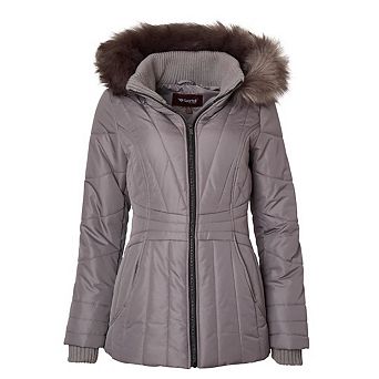 Womens Winter Coat Faux Fur Trim Hooded Down Alternative Puffer Jacket