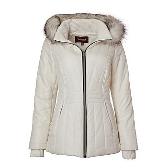 Womens Winter Coat Faux Fur Trim Hooded Down Alternative Puffer Jacket