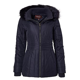 Womens Winter Coat Faux Fur Trim Hooded Down Alternative Puffer Jacket