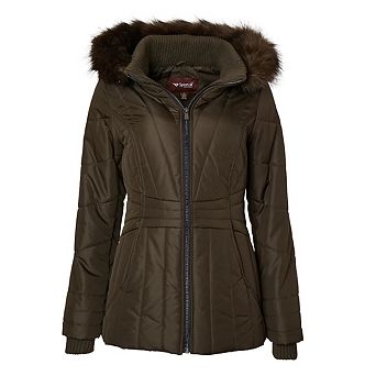 Womens Winter Coat Faux Fur Trim Hooded Down Alternative Puffer Jacket