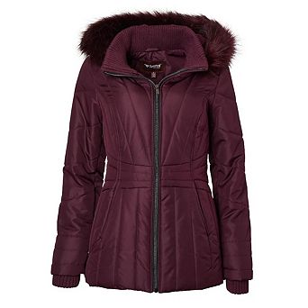 Womens Winter Coat Faux Fur Trim Hooded Down Alternative Puffer Jacket