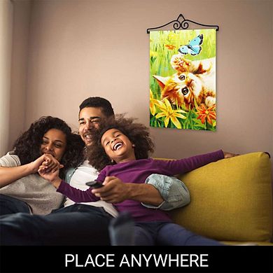 G128 Garden Flag Hanger 14IN & Garden Flag 12x18 IN Kitten Butterfly Flowers Double Sided