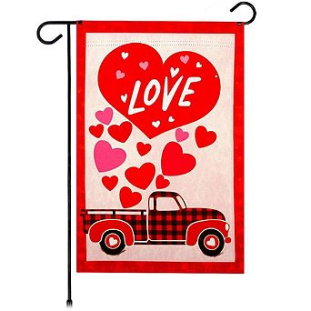 G128 12x18 in Happy Valentine’s Day Love Truck Garden Flag Double Sided Garden Decoration