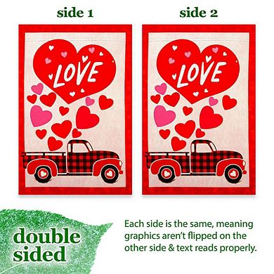 G128 12x18IN Happy Valentine’s Day Love Truck Garden Flag Double Sided Garden Decoration